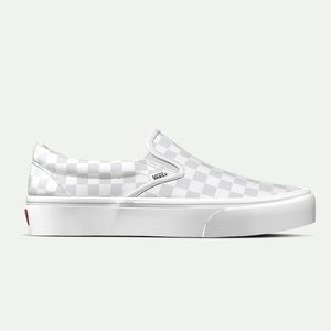 NWT! Vans~Slip-On Platform Shoe in Checkerboard White/True White. Size 8.5.